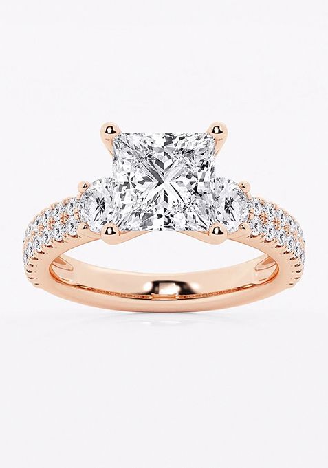 4 ctw Princess Lab Grown Diamond Engagement Ring with Double Row Side Accents