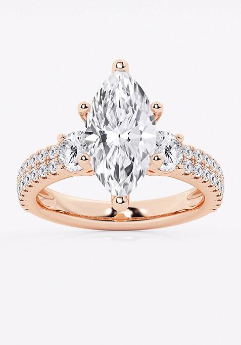 4 ctw Marquise Lab Grown Diamond Engagement Ring with Double Row Side Accents