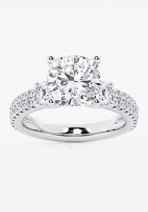 4 1/2 ctw Cushion Lab Grown Diamond Engagement Ring with Double Row Side Accents