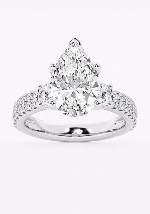 4 1/2 ctw Pear Lab Grown Diamond Engagement Ring with Double Row Side Accents