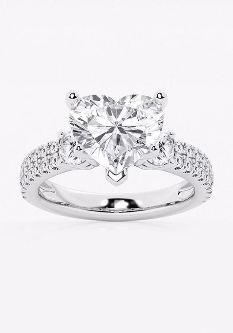 4 1/2 ctw Heart Lab Grown Diamond Engagement Ring with Double Row Side Accents