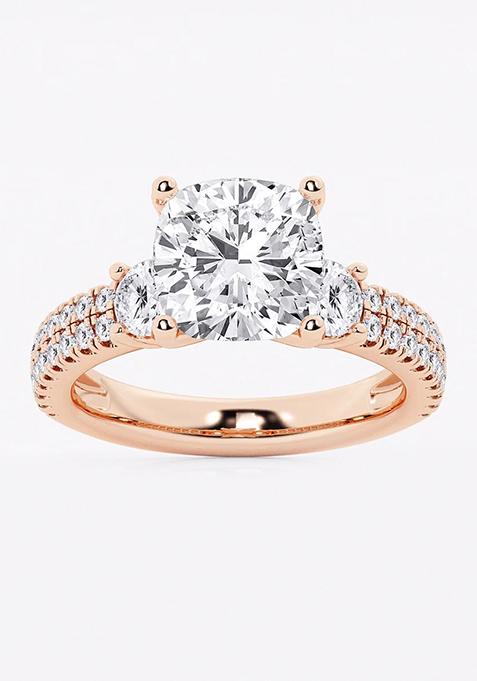 4 1/2 ctw Cushion Lab Grown Diamond Engagement Ring with Double Row Side Accents