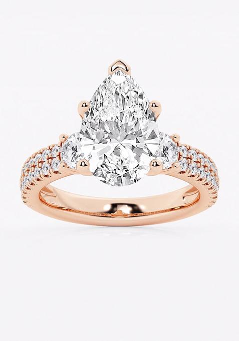 4 1/2 ctw Pear Lab Grown Diamond Engagement Ring with Double Row Side Accents