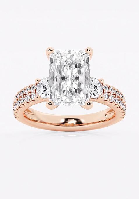 4 1/2 ctw Radiant Lab Grown Diamond Engagement Ring with Double Row Side Accents