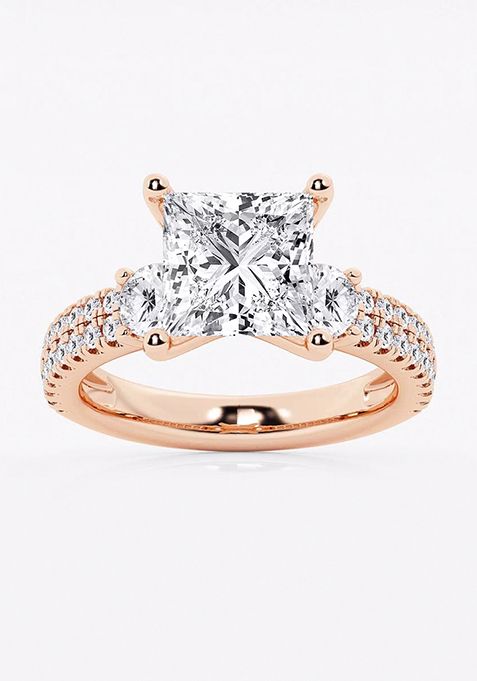 4 1/2 ctw Princess Lab Grown Diamond Engagement Ring with Double Row Side Accents