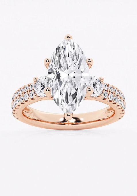 4 1/2 ctw Marquise Lab Grown Diamond Engagement Ring with Double Row Side Accents