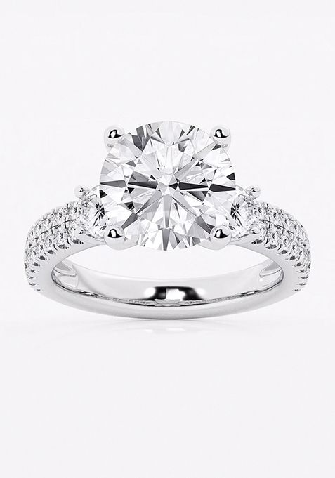 5 ctw Round Lab Grown Diamond Engagement Ring with Double Row Side Accents