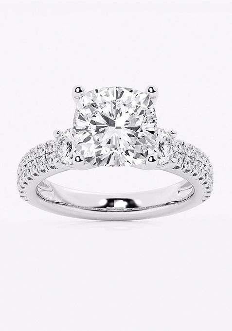 5 ctw Cushion Lab Grown Diamond Engagement Ring with Double Row Side Accents