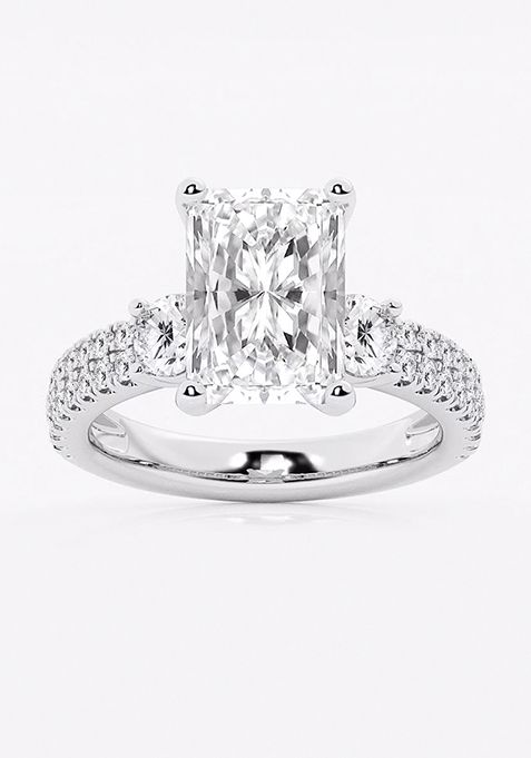 5 ctw Radiant Lab Grown Diamond Engagement Ring with Double Row Side Accents