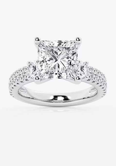 5 ctw Princess Lab Grown Diamond Engagement Ring with Double Row Side Accents