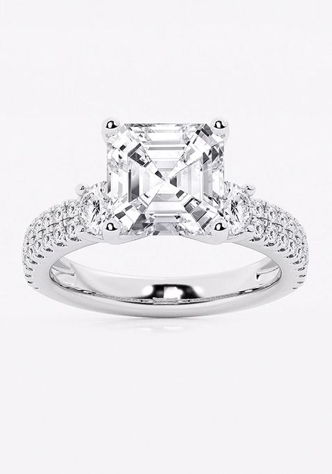 5 ctw Asscher Lab Grown Diamond Engagement Ring with Double Row Side Accents