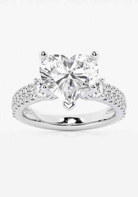 5 ctw Heart Lab Grown Diamond Engagement Ring with Double Row Side Accents