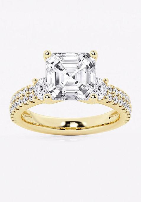 5 ctw Asscher Lab Grown Diamond Engagement Ring with Double Row Side Accents