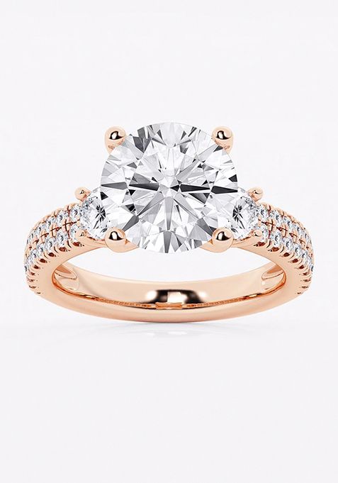 5 ctw Round Lab Grown Diamond Engagement Ring with Double Row Side Accents