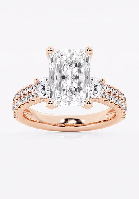 5 ctw Radiant Lab Grown Diamond Engagement Ring with Double Row Side Accents