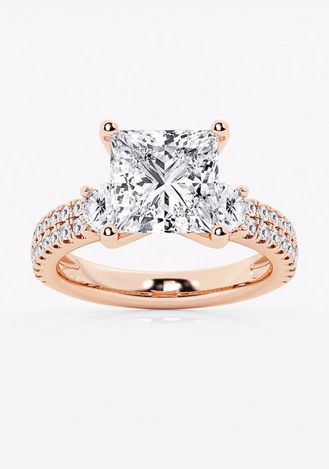 5 ctw Princess Lab Grown Diamond Engagement Ring with Double Row Side Accents