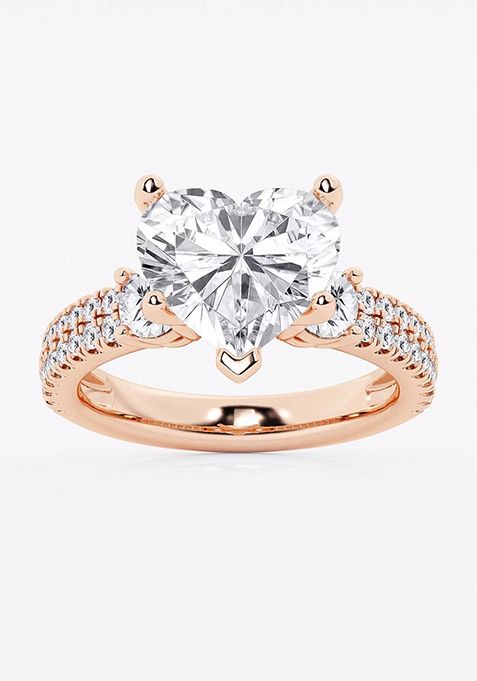 5 ctw Heart Lab Grown Diamond Engagement Ring with Double Row Side Accents