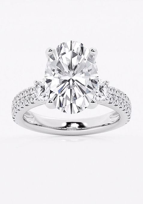 6 ctw Oval Lab Grown Diamond Engagement Ring with Double Row Side Accents