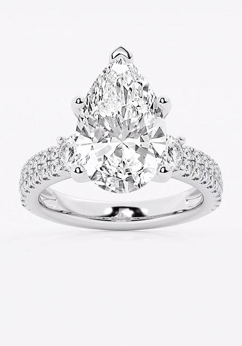 6 ctw Pear Lab Grown Diamond Engagement Ring with Double Row Side Accents