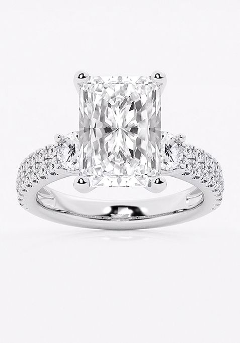 6 ctw Radiant Lab Grown Diamond Engagement Ring with Double Row Side Accents