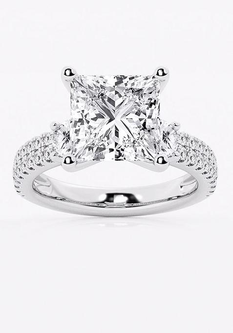 6 ctw Princess Lab Grown Diamond Engagement Ring with Double Row Side Accents