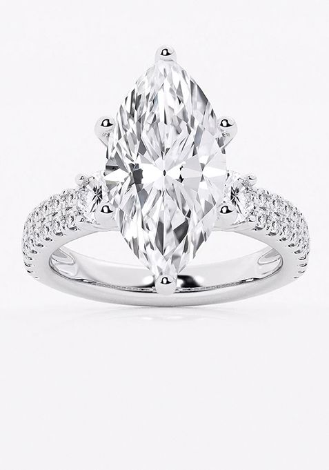 6 ctw Marquise Lab Grown Diamond Engagement Ring with Double Row Side Accents