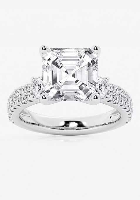 6 ctw Asscher Lab Grown Diamond Engagement Ring with Double Row Side Accents