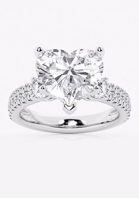 6 ctw Heart Lab Grown Diamond Engagement Ring with Double Row Side Accents