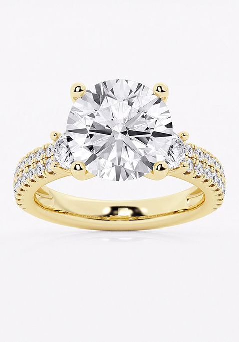 6 ctw Round Lab Grown Diamond Engagement Ring with Double Row Side Accents