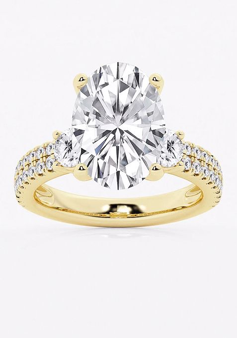 6 ctw Oval Lab Grown Diamond Engagement Ring with Double Row Side Accents