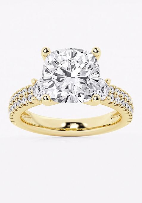 6 ctw Cushion Lab Grown Diamond Engagement Ring with Double Row Side Accents