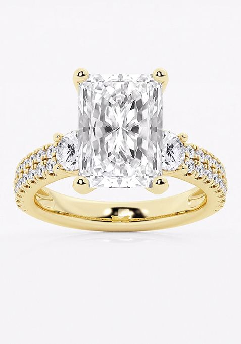 6 ctw Radiant Lab Grown Diamond Engagement Ring with Double Row Side Accents