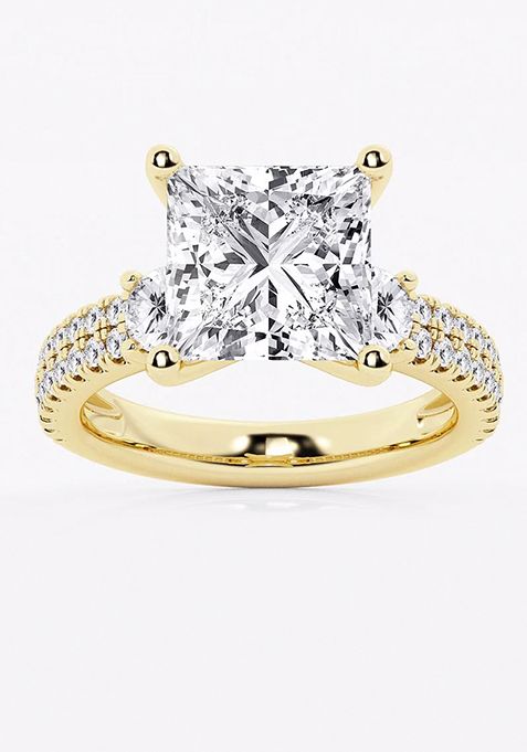 6 ctw Princess Lab Grown Diamond Engagement Ring with Double Row Side Accents