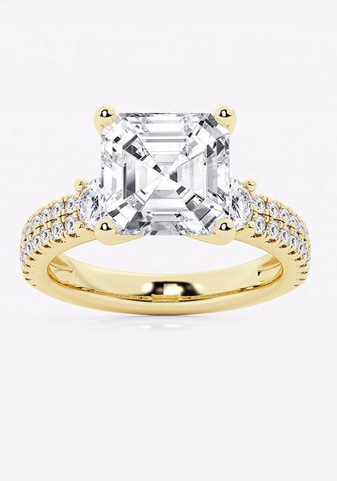 6 ctw Asscher Lab Grown Diamond Engagement Ring with Double Row Side Accents