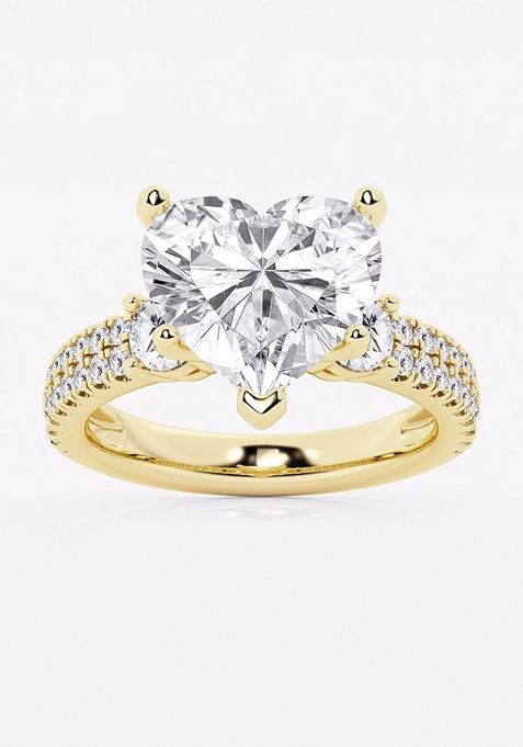 6 ctw Heart Lab Grown Diamond Engagement Ring with Double Row Side Accents