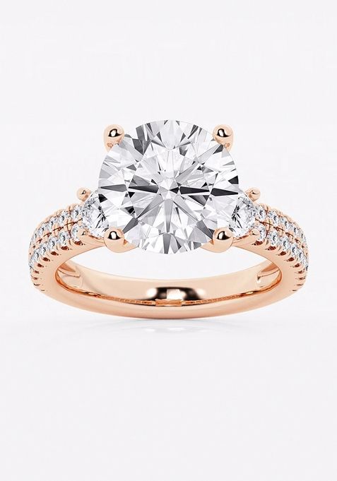 6 ctw Round Lab Grown Diamond Engagement Ring with Double Row Side Accents