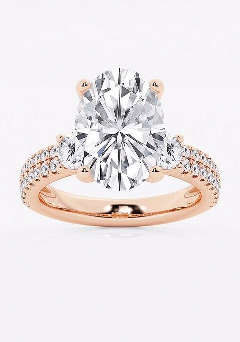 6 ctw Oval Lab Grown Diamond Engagement Ring with Double Row Side Accents