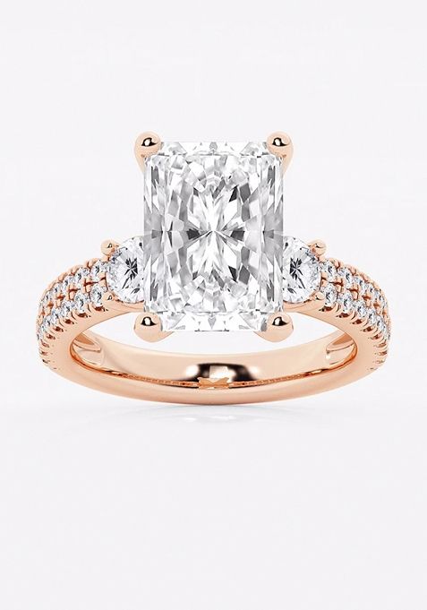 6 ctw Radiant Lab Grown Diamond Engagement Ring with Double Row Side Accents