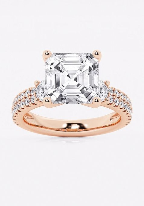 6 ctw Asscher Lab Grown Diamond Engagement Ring with Double Row Side Accents