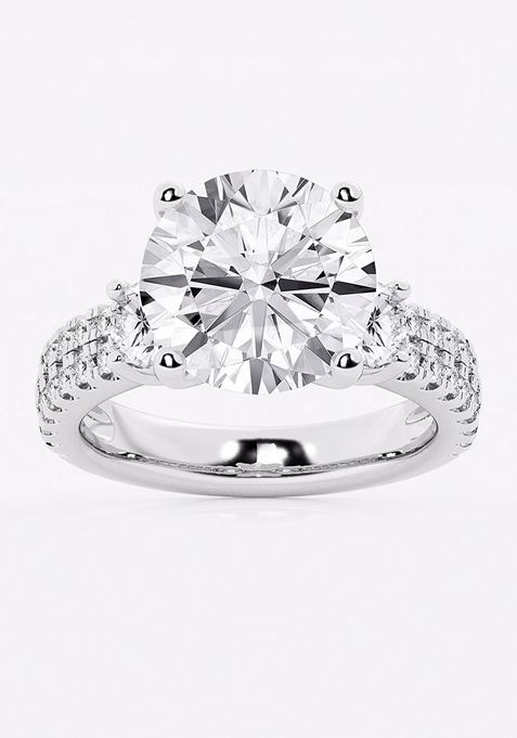 7 ctw Round Lab Grown Diamond Engagement Ring with Double Row Side Accents