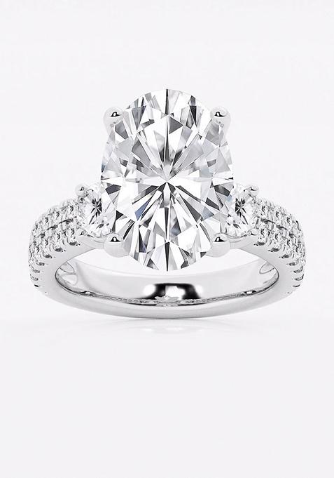 7 ctw Oval Lab Grown Diamond Engagement Ring with Double Row Side Accents