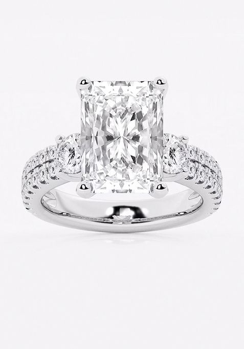 7 ctw Radiant Lab Grown Diamond Engagement Ring with Double Row Side Accents