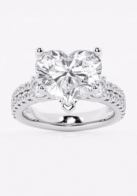 7 ctw Heart Lab Grown Diamond Engagement Ring with Double Row Side Accents