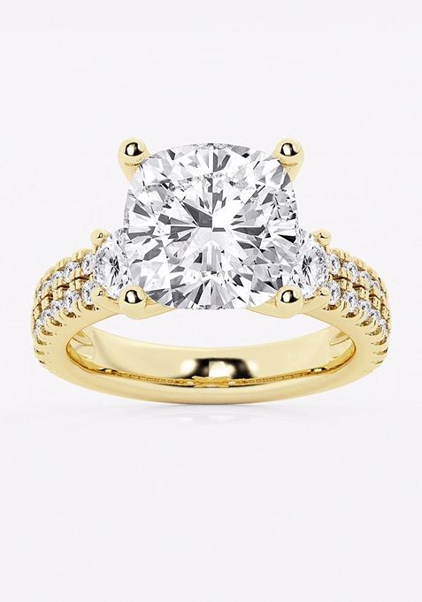 7 ctw Cushion Lab Grown Diamond Engagement Ring with Double Row Side Accents