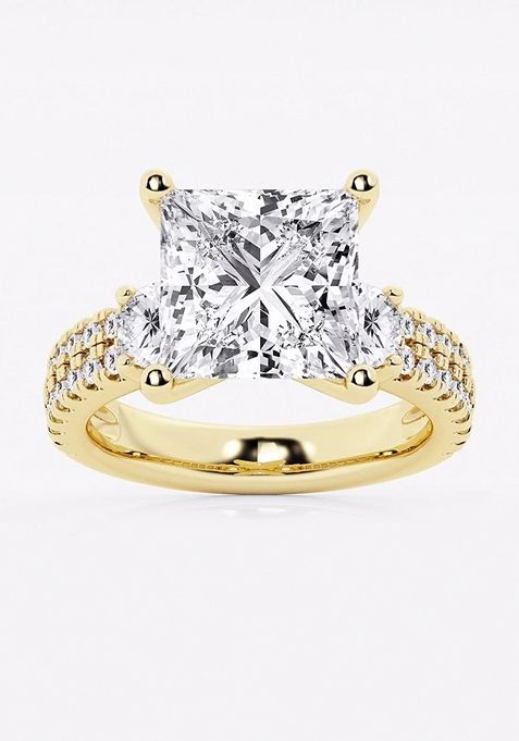 7 ctw Princess Lab Grown Diamond Engagement Ring with Double Row Side Accents