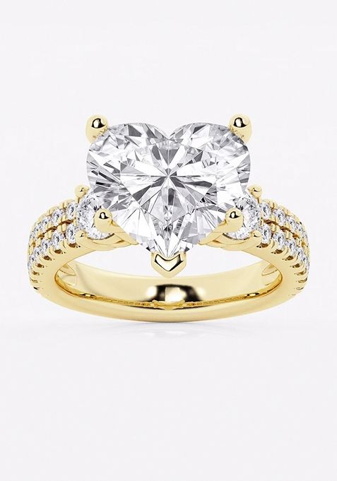 7 ctw Heart Lab Grown Diamond Engagement Ring with Double Row Side Accents