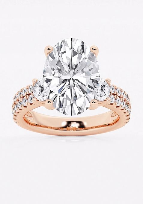 7 ctw Oval Lab Grown Diamond Engagement Ring with Double Row Side Accents