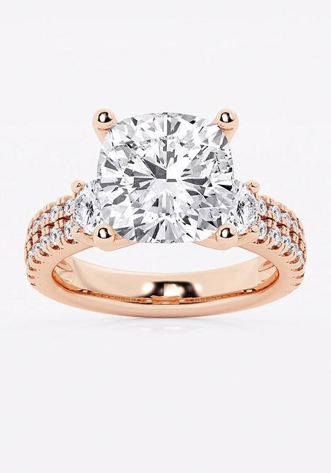 7 ctw Cushion Lab Grown Diamond Engagement Ring with Double Row Side Accents