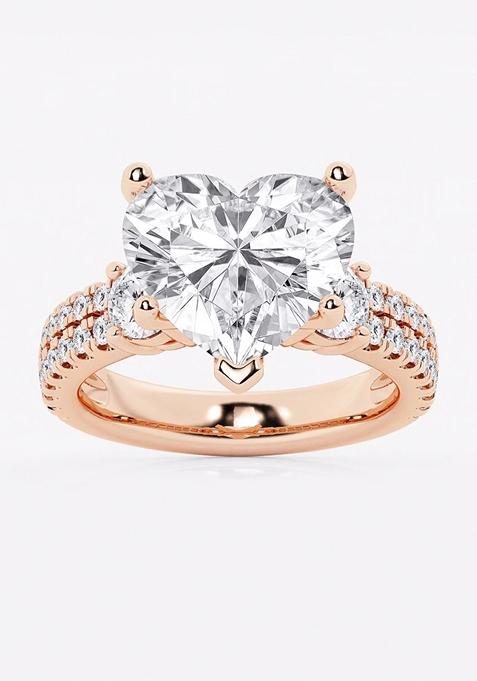 7 ctw Heart Lab Grown Diamond Engagement Ring with Double Row Side Accents