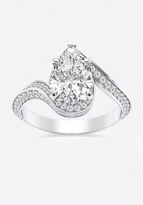 2 1/2 ctw Pear Lab Grown Diamond Twisted Bypass Side Stone Engagement Ring